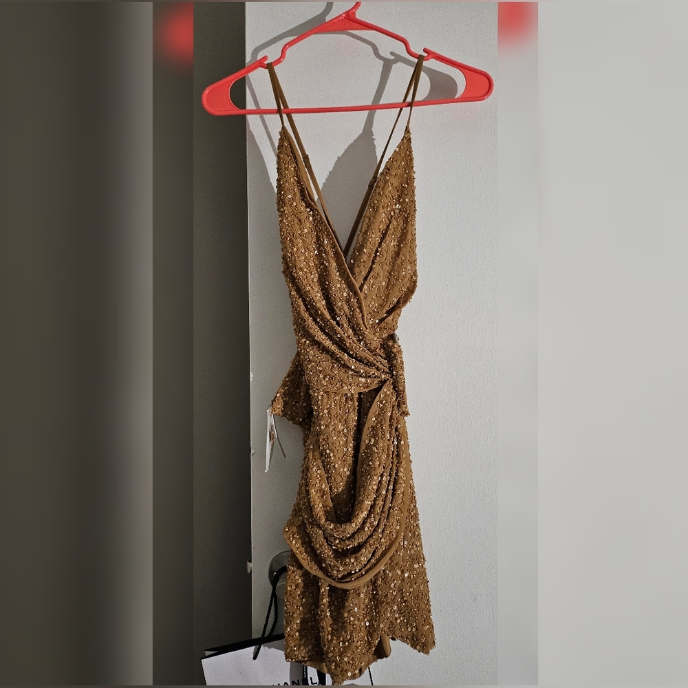 ASOS sexy NWT gold sequin criss cross back mini dress!